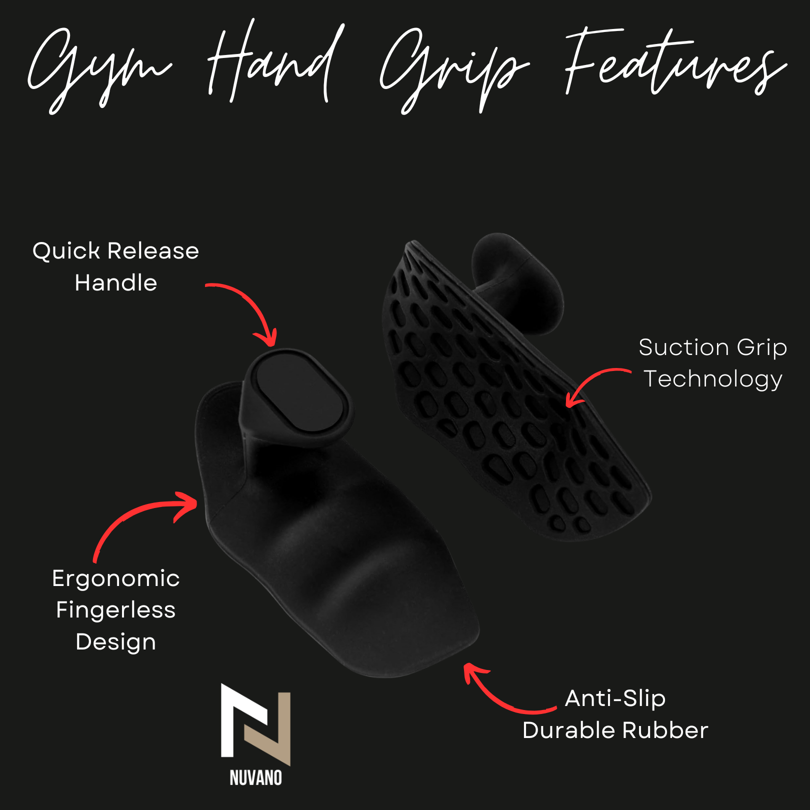 Nuvano Original Anti-Slip Gym Hand Grips (Left & Right Pair)