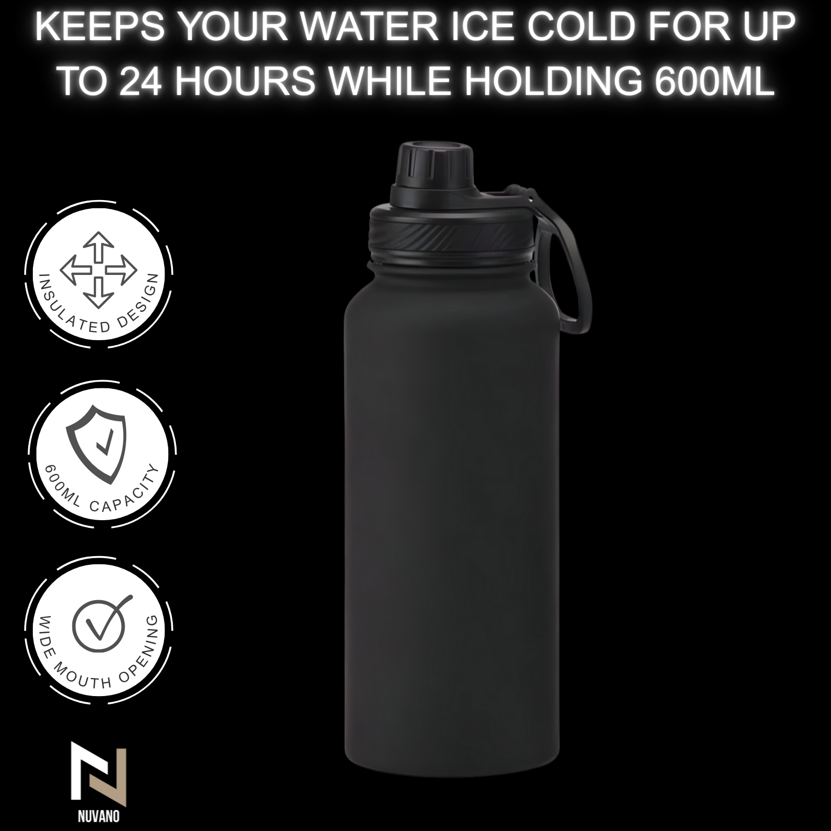 Nuvano Insulated 600ml Stainless Steel Water Bottle