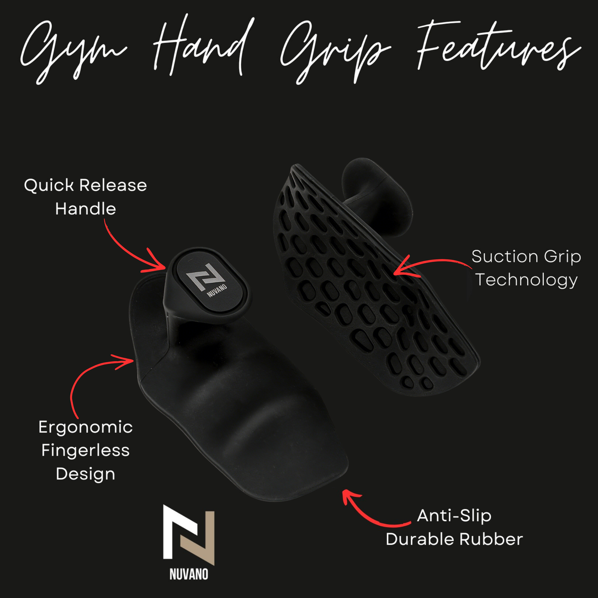 Nuvano Anti-Slip Gym Hand Grips (Left & Right Pair)