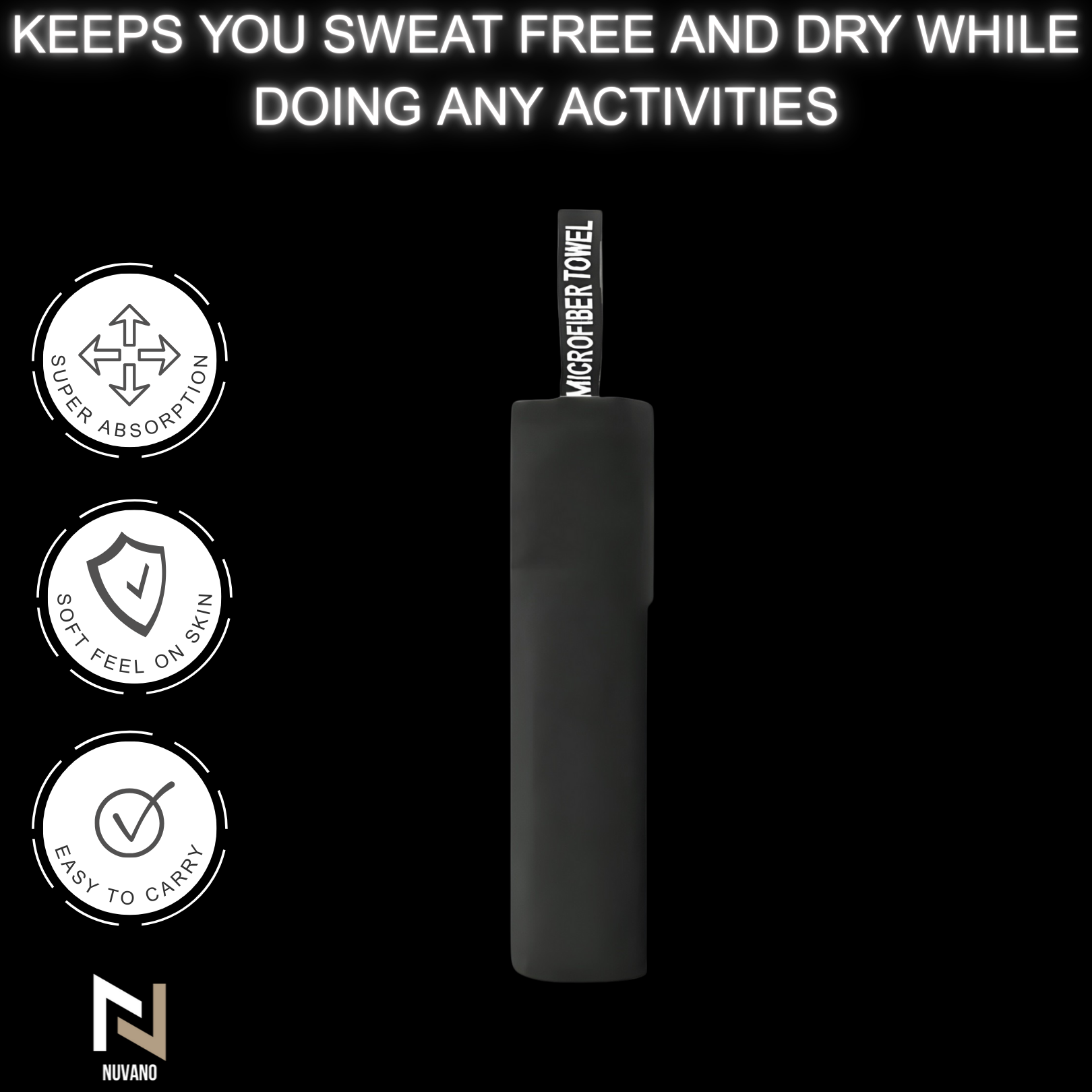 Nuvano 40x80cm Microfiber Gym Towel - Pack of 3