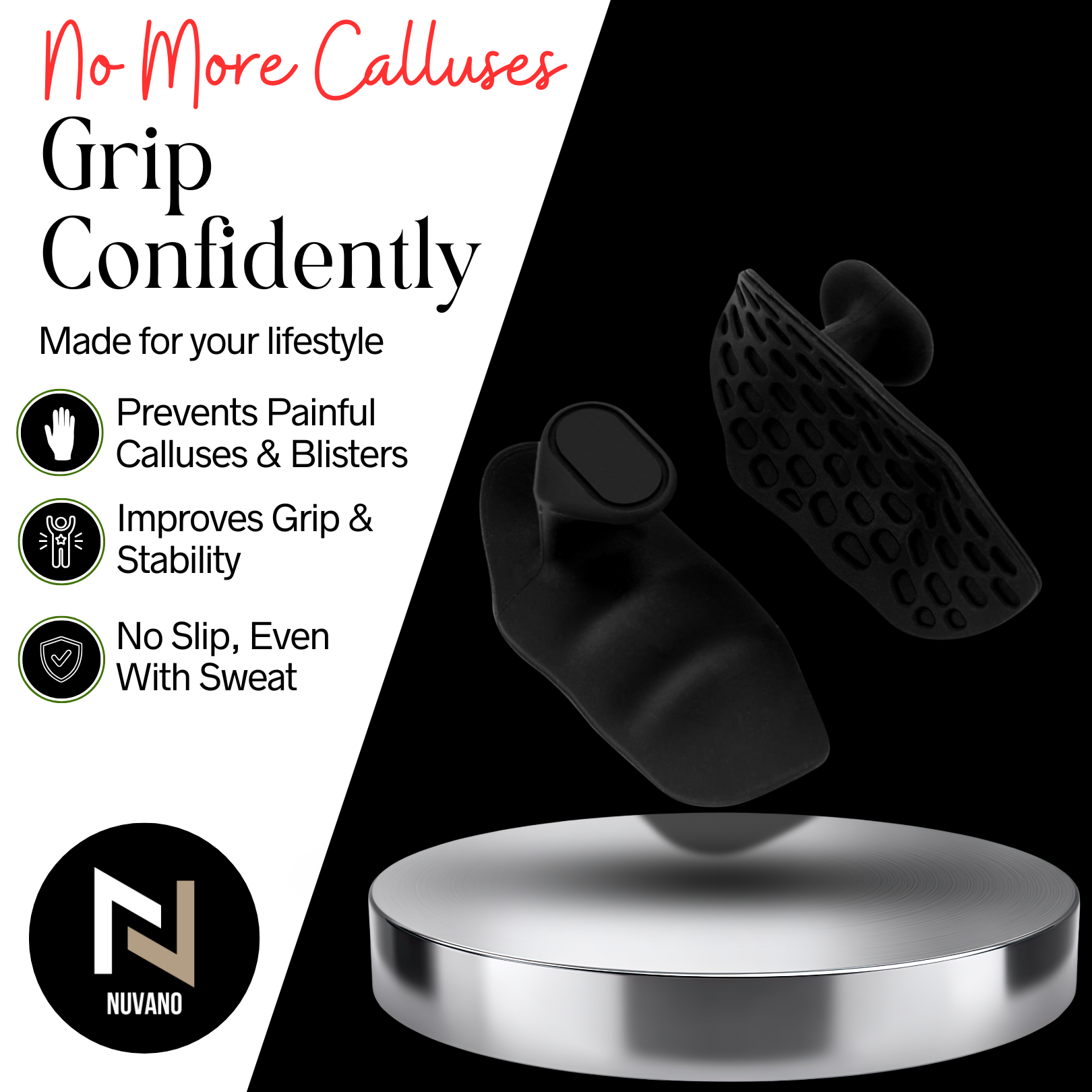 Nuvano Original Anti-Slip Gym Hand Grips (Left & Right Pair)