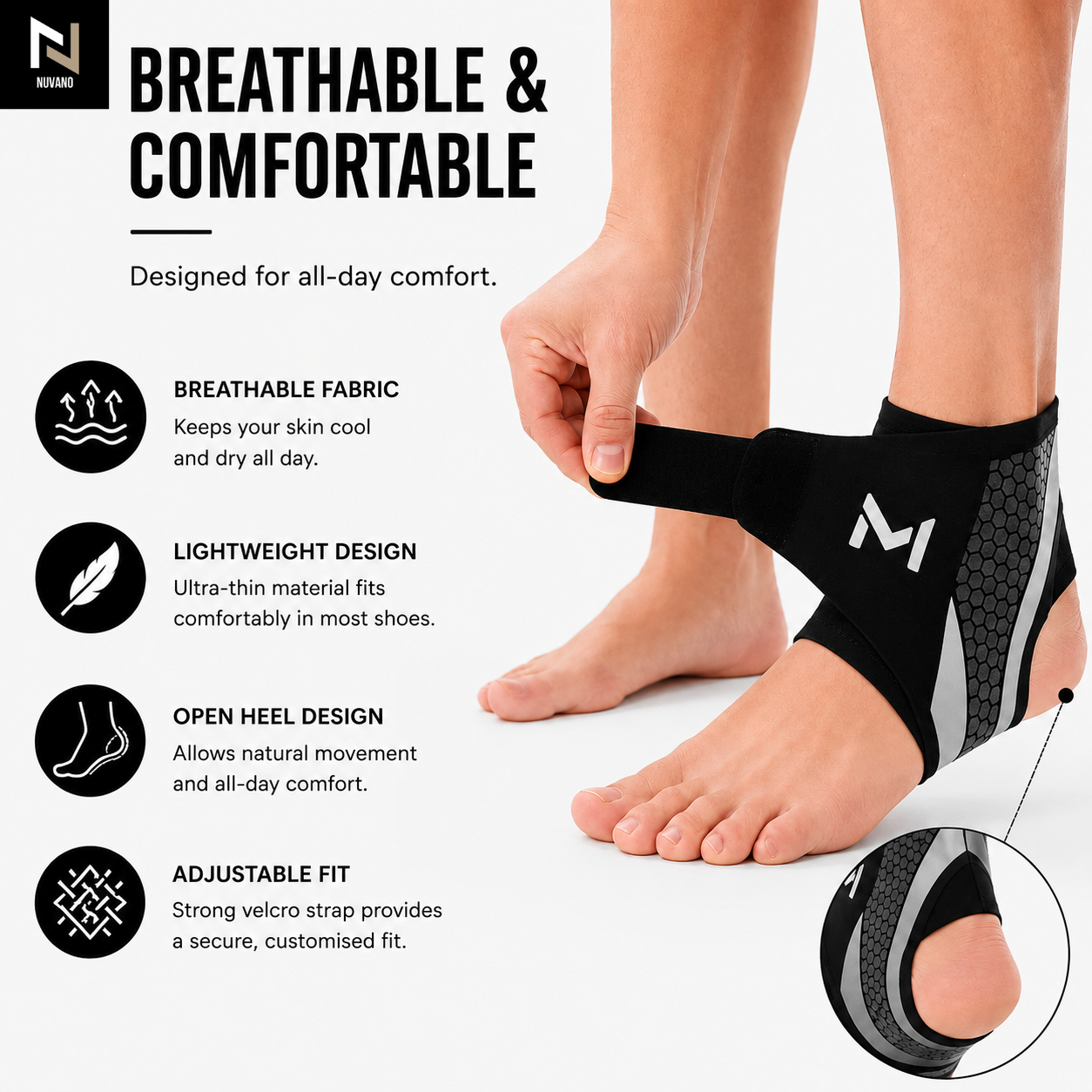 Nuvano Adjustable Ankle Support Brace