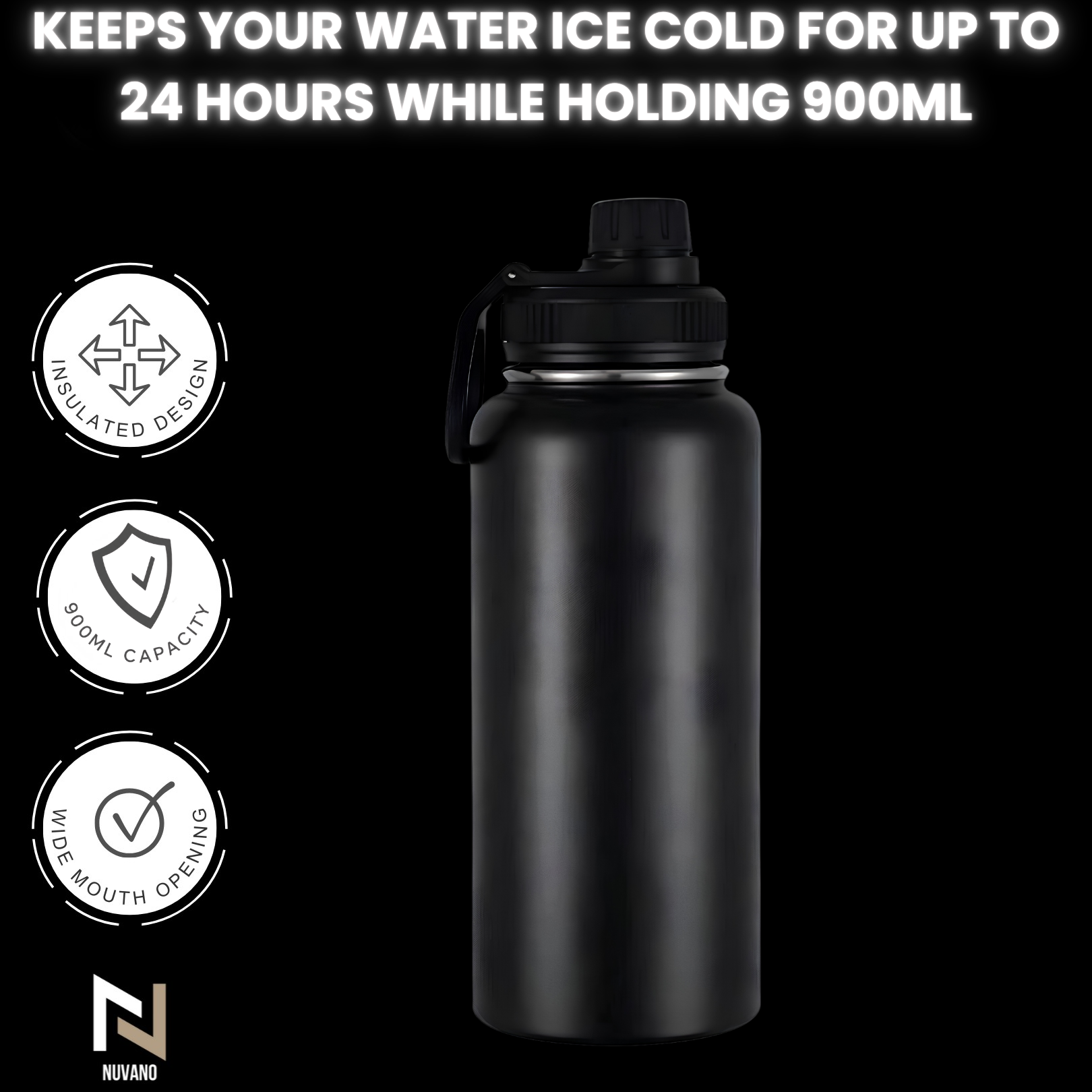 Nuvano Insulated 900ml Stainless Steel Water Bottle